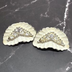Vintage BSK Rhinestone Fan Clip-On Earrings